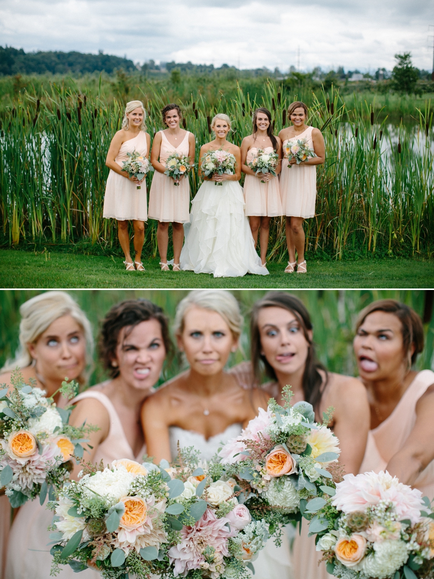 fun bridesmaid photos at Swans Trail Farms